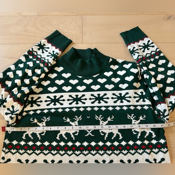Ugly Christmas Sweater Reindeer Hearts Green/Red/White XL - Picture 4 of 12